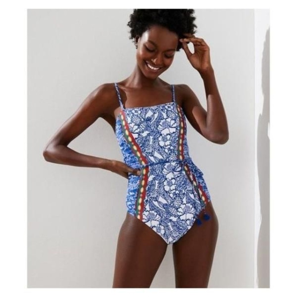 NWT Ann Taylor Loft Beach Luau One Piece Swimsuit Blue Size 2 Women's